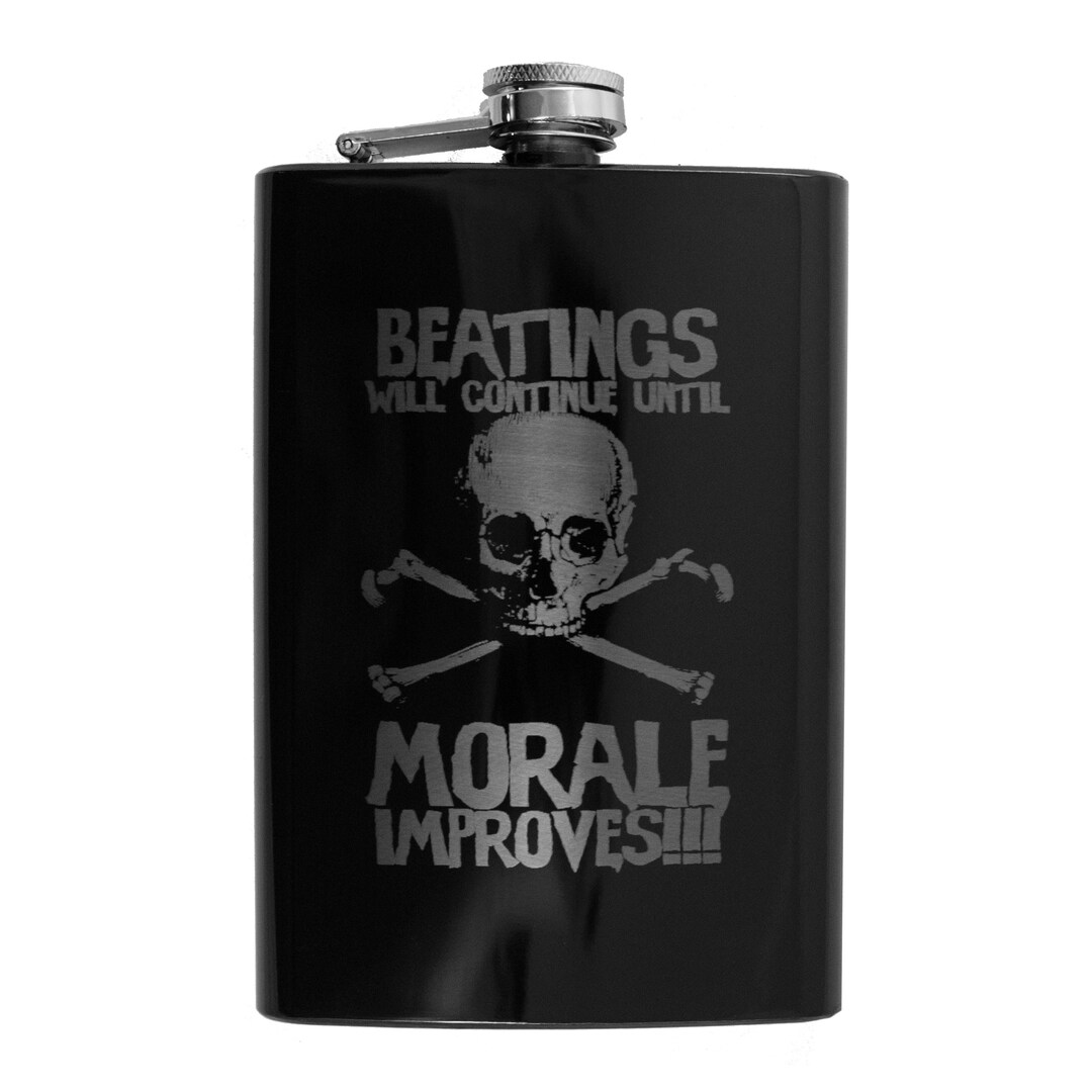 8oz BLACK Beatings Will Contine Flask 8oz BLACK Beatings Will Contine Flask